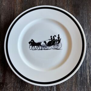 Horse Coach Early American Silhouettes White Black Plate Syracuse China 10.5 in